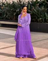 Violet Veil Chikankari & Mukaish Ombré Kurta Set (Set of 3)